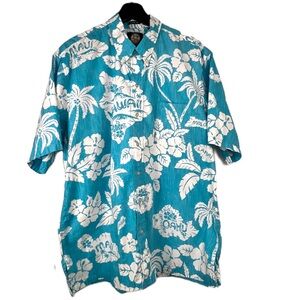 Reyn Spooner Tropical Hawaiian Print Men’s Cotton Shirt size L Faded Turquoise